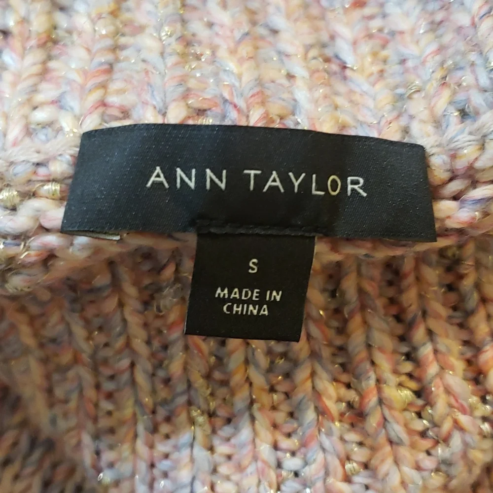 ANN TAYLOR MULTICOLORED PINK THICK CABLE KNIT SWEATER SHIMMER METALLIC SPARKLE S